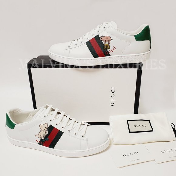 GUCCI SNEAKERS NEW ACE KITTEN WHITE LEATHER SHOES w WEB sz 41 11 - Picture 2 of 16
